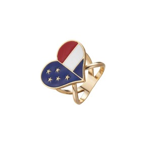 Anillo de Esmalte con Forma de Corazón y Bandera Americana, Incrustaciones Doradas, Accesorio de Moda Unisex para Fiestas - Product Image 5