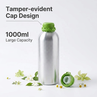 Bouteille en aluminium poli miroir de 1000 ml avec bouchon vert, opaque, hermétique, pour huiles essentielles naturelles, écologiques et biologiques
