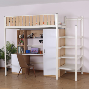 เตียงสองชั้นยูมินพร้อมโต๊ะทำงานด้านล่าง สีขาว สำหรับใช้ในหอพัก - Product Image 1