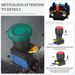 LA36M-MD 22MM Illuminated Red Mushroom Push Button <b>Switch</b> <b>12V</b> AC DC 24V 1NO 1NC Start/Stop Control 10A Power YIJIA - Product Image 2