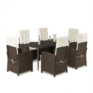 Ensemble de salle à manger de jardin en rotin brun avec housses amovibles, 6 places, mobilier d'extérieur au design contemporain - Product Image 1