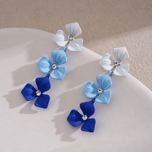 S925 Silver Needle <b>Spray</b> Paint Gradient Blue <b>pink</b> Color Flower Tassel Earrings With Diamond Earrings - Product Image 1