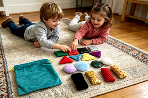 Développez la motricité fine des bébés ayant des besoins spéciaux : 12 jouets sensoriels texturés en forme de sacs de haricots pour l'autisme avec sac de rangement - Product Image 3