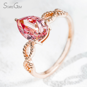 Starsgem 2.9ct 7*10mm corte de pera Lab Grown Sukura Pink Sapphire 18K oro rosa solitario anillo de compromiso - Product Image 2