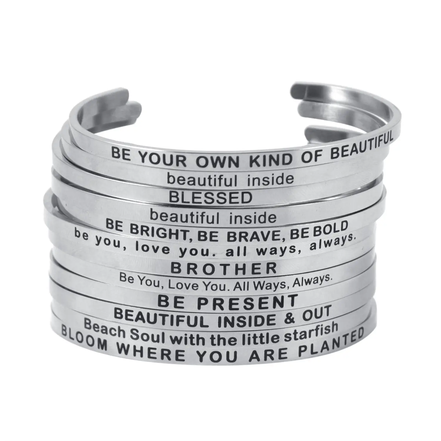 Bracelets inspirants personnalisés en acier inoxydable, gourmette à manchette avec messages et nom personnalisés