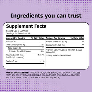 Gomitas de Té Verde Matcha de Rápida Absorción, Suplemento de Coenzima Q10 y Vitamina B12, Potenciador de Energía, Caramelos para la Salud Digestiva, en Stock - Product Image 2