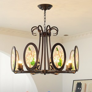 Retro Southeast Asian Style Enamel Pendant <b>Light</b> Multi Head Chandelier Round <b>Led</b> Home Lighting For Bedroom Living Room - Product Image 1