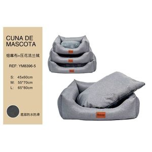 Set di Tre Pezzi in Lino Fine e Flanella Goffrata per Cuccia per Cani in Grigio, Comodo Letto per il Tuo Amico Peloso - Product Image 1