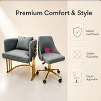 Fauteuil d'appoint Yicheng moderne de luxe léger gris rembourré avec base en métal doré, chaise de salon d'attente réglable en hauteur et pivotante pour bureau