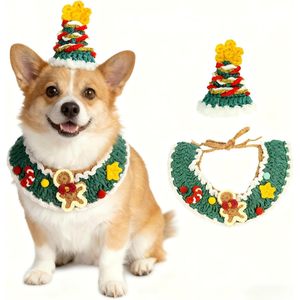 Conjunto de Disfraz Navideño para Perro, Gorro de Árbol, Bufanda de Jengibre, Talla Única, Acrílico, Atuendo Festivo - Product Image 5