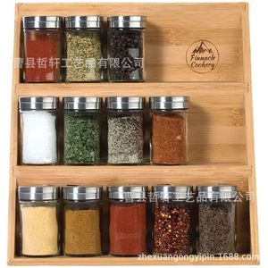 Pinnacle Cookery Bamboo <b>Spice</b> Rack 3 Tier With Glass <b>Jars</b> Airtight Kitchen Storage For <b>Spices</b> - Product Image 1