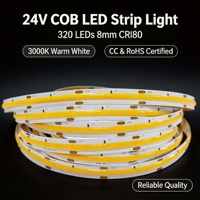 Bande lumineuse LED COB 24V 320 LED/m 8mm CRI80 avec CE Rohs 3000K