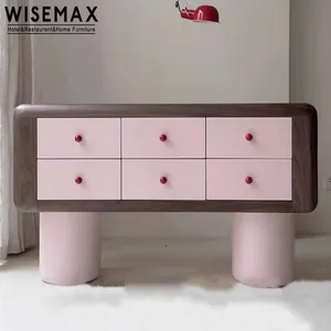 WISEMAX FURNITURE北欧ラブリーラッカー木製コンソールキャビネット家庭用玄関記事ピンク6段引き出しキャビネットアパート用