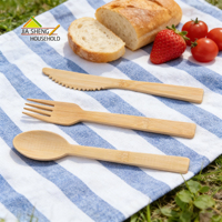 Ensemble de couverts jetables en bambou moderne Jiasheng avec cuillère, couteau, fourchette - Écologique, biodégradable, de qualité alimentaire pour le camping
