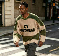 Pull tricoté décontracté pour homme, personnalisé OEM, avec patchs brodés et lettres, en jersey tricoté, style hockey, pour le printemps