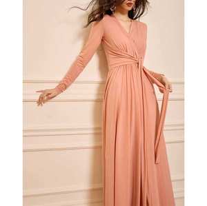 畅销女性雪纺伊斯兰服装长袖季风马克西连衣裙固体图案穆斯林派对礼服迪拜 - Product Image 4