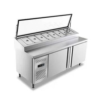 Table de préparation de pizzas réfrigérée commerciale avec portes doubles, dégivrage automatique, plage de température de 2 à 8°C