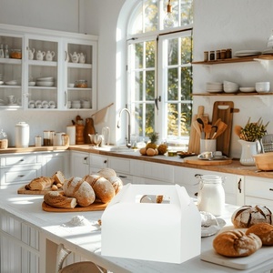 Caja de cartón desechable al por mayor con asa para panadería, apta para <span class=keywords><strong>alimentos</strong></span>, en Kraft o blanco, para postres, para panaderías comerciales - Product Image 1