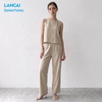 Lancai Ensemble d'été en lin deux pièces personnalisé pour femmes avec haut sans manches et pantalon décontracté taille haute Costume élégant