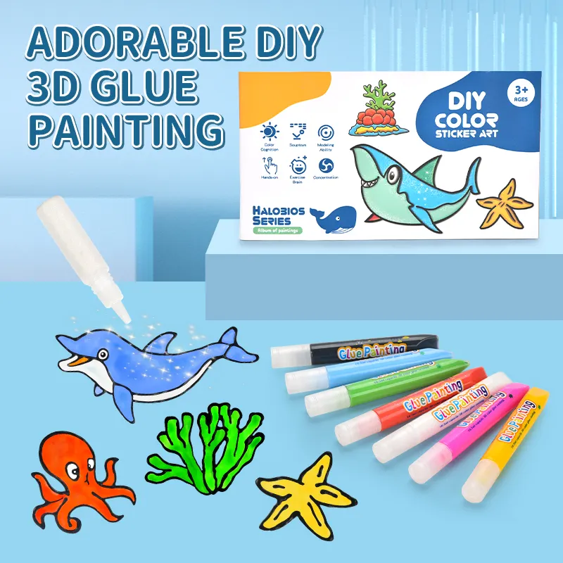 Hot Selling Lijm Painting Stickers Album 3d Zelfklevend Diy Speelgoed Educatief Kleurrijke Oceaan Stickers Speelgoed Voor Kinderen