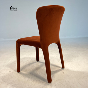 Silla de Comedor Moderna Tapizada en Terciopelo Naranja Quemado con Respaldo Curvo para Hotel, Restaurante, Hogar, Villa - Product Image 2