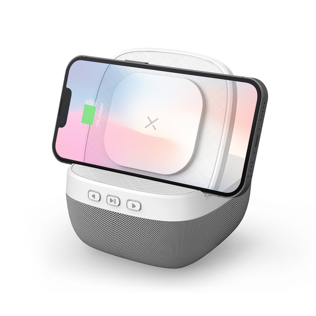 Best Gift Wireless BT Speaker with Phone Stand and 15W Wireless Charger Multifunction Integrated Mobile Holder OEM Logo Printing
