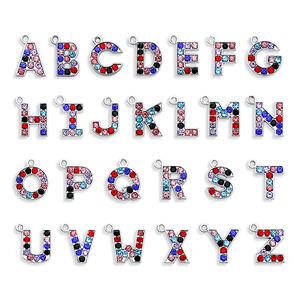 ซิงค์อัลลอย + พลอยเทียมสีเงินและสีทองตัวอักษรแขวนประมาณ15X15มม. ตัวอักษรเลื่อนเสน่ห์ห้อยจี้ตัวเลข - Product Image 6