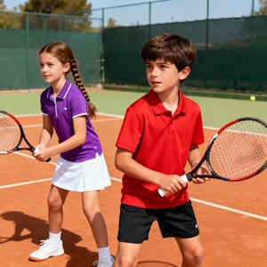 Kledingset voor junioren tennis met custom geborduurd logo, klassieke vierweg stretch, ademend, top en easy move shorts. - Product Image 4