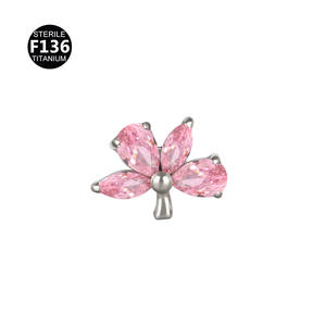 Clover Custom Titan Piercing G23 Kristall Zirkon Blumen ohrring Studs16g 18g F136 Titan Ohr lippe Labret Knorpel Piercing - Product Image 2