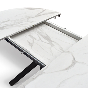 Adelaide Extendable <b>Round</b> <b>Table</b> 120 To 170 Cm <b>White</b> Statuary Marble Top Black Metal Legs Internal Use - Product Image 6