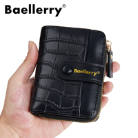Dompet Pendek Wanita Baellerry, Tas Kartu Multi-Slot Modis dengan Ritsleting, Dompet Koin Kulit PU