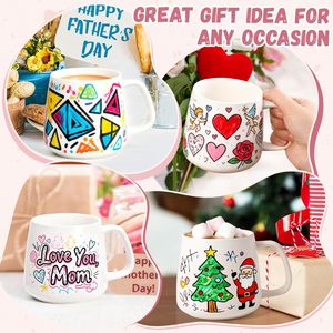 XinyiArt Lot de 2 tasses en céramique à peindre soi-même, kit de peinture pour tasses avec pinceau, pour la fête <span class=keywords><strong>des</strong></span> mères, la fête <span class=keywords><strong>des</strong></span> pères, kits cadeaux DIY - Product Image 3