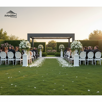 Pergola motorisée Airfun en aluminium avec finition bois écologique, toit rétractable à lames orientables, abri de jardin imperméable et naturel