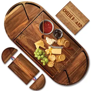 Tablero de queso de charcutería de madera de acacia, almacenamiento de bambú, plato de servicio de montaje magnético, tablas de charcutería de corte de madera, juego de regalo
