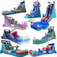 Toboggan gonflable bleu durable de qualité commerciale, 30 pieds, personnalisé, avec piscine et souffleur