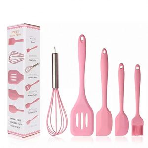 Ensemble d'ustensiles de cuisine en silicone résistant à la chaleur, 5 pièces, pour la maison et la cuisine, comprenant une brosse et une spatule - Product Image 1