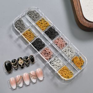 Lot de 12 chaînes à breloques pour nail art, chaînes perlées en métal, accessoires pour ongles, chaînes à maillons or, argent, noir, rose, décoration pour manucure - Product Image 3