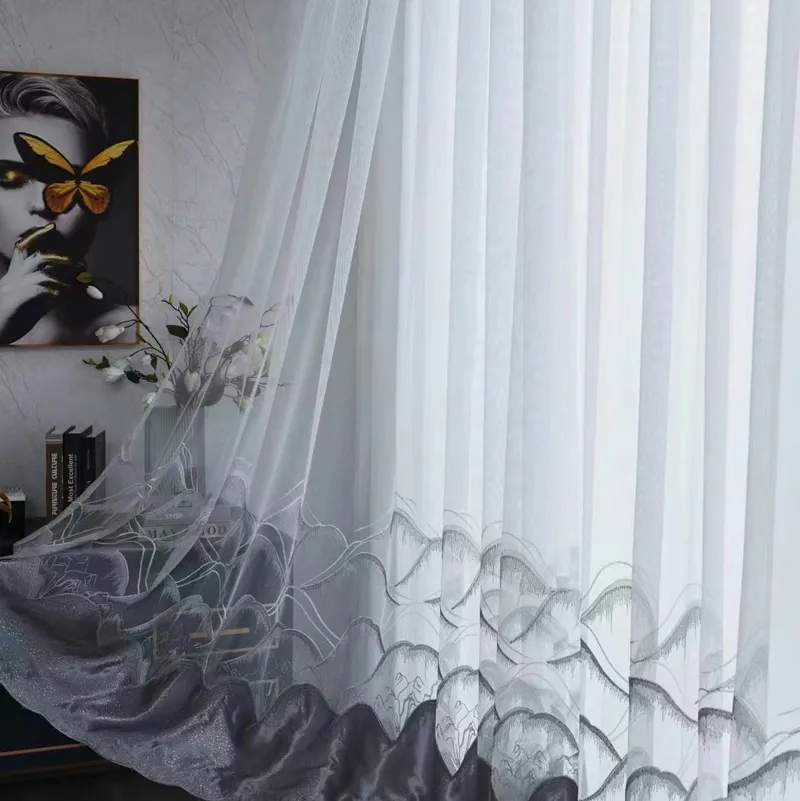 ผ้าม่านหน้าต่างผ้าทูลลูกไม้ลายดอกไม้สีขาวหรูหรา,ม่านผ้าฝ้ายโปร่งปักลายสำหรับห้องรับแขกสำหรับตกแต่งงานแต่งงานห้องนอน