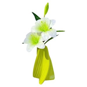 Bouquet de lys artificiels, 2 fleurs, 1 bourgeon, vert clair, décoration d'intérieur, accessoires de mariage - Product Image 5