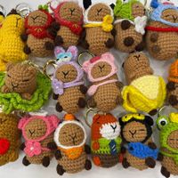 Porte-clés décapsuleur en peluche crochetée à la main avec impression numérique, motif capybara mignon, mini accessoire de dessin animé