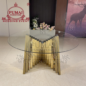 Mesa de hotel de 7 personas personalizada, mesa de comedor redonda de cristal templado con patas SS doradas para boda, evento, banquete - Product Image 2