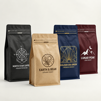 Sacs d'emballage de café OEM avec valve et fermeture éclair refermable, pochette personnalisée imprimée pour grains torréfiés, sac de café à huit soudures latérales