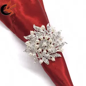 Portatovaglioli a forma di <span class=keywords><strong>fiore</strong></span> con perle e strass eleganti portatovaglioli da sposa in vetro per feste - Product Image 1