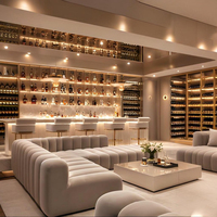 Comptoir de bar de luxe personnalisé pour sous-sol avec mur d'exposition de vins à LED et meuble de bar en pierre pour villa et appartement