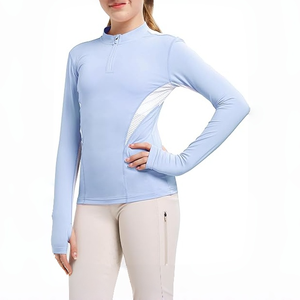 Veste équestre à séchage rapide pour enfants-Manches longues, trous pour les pouces, UPF50, style d'équitation à demi-fermeture éclair pour filles - Product Image 1