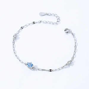 Pulsera de Cadena con Circonita Azul Cuadrada de Plata de Ley S925 para Mujer - Regalo de Aniversario, Versión de Cobre Personalizable - Product Image 3