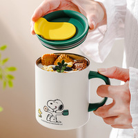 Mug à lait isotherme pour enfants Snoopys, en acier inoxydable 316, tasse à eau pour le petit-déjeuner pour enfants avec couvercle, anti-goutte, poignée de dessin animé, mug à boire