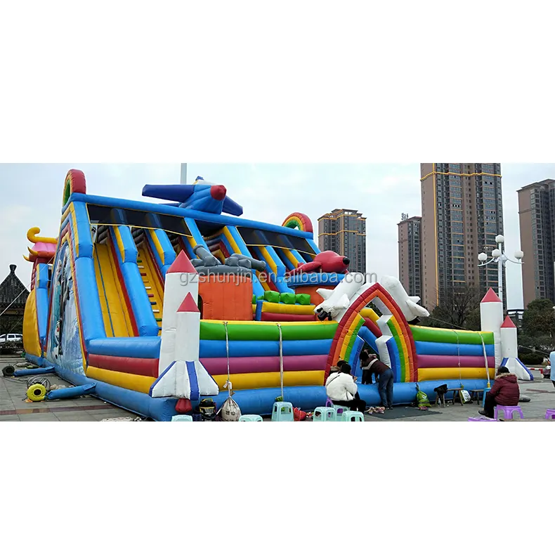 Combo commercial de fête d'enfants de videur gonflable de cavalier de moonwalk avec le grand château de saut de lune de PVC de toboggan d'eau pour la publicité