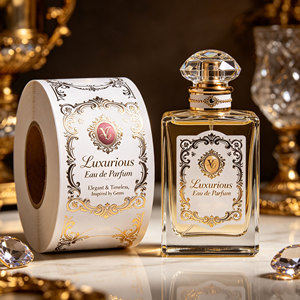 Autocollants personnalisés pour étiquettes de parfum avec logo, rouleaux d'autocollants en vinyle imperméable imprimés avec estampage à chaud en feuille d'or - Product Image 3