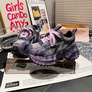 2025 New Ladies Thick Sole Breathable Casual <b>Shoes</b> Trendy Platform Footwear Women Rhinestone Denim Chunky Sneakers Size 42 - Product Image 1